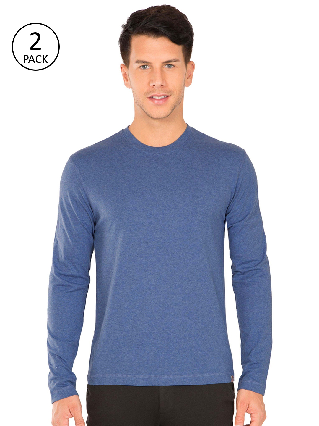 Buy Jockey Men Pack Of 2 Blue Solid Round Neck Sports Pure Cotton T ...