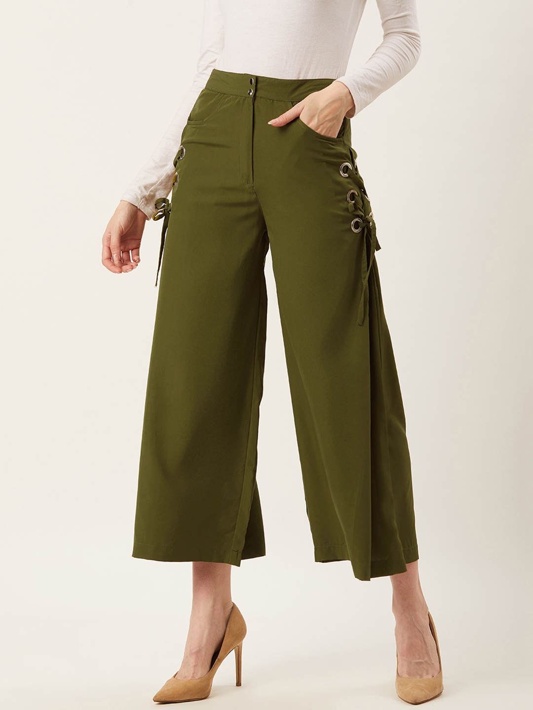 olive green flared pants
