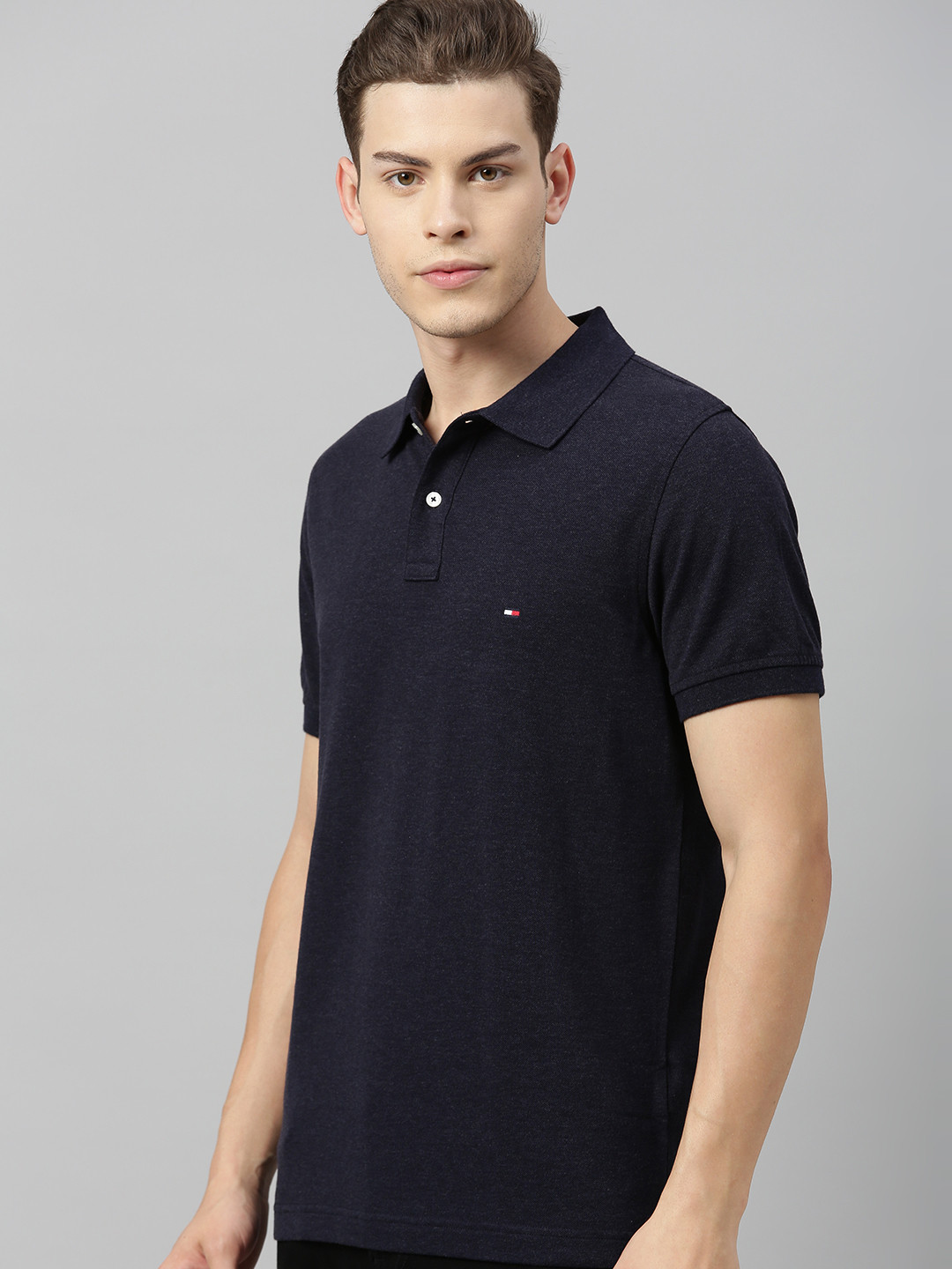 Buy Tommy Hilfiger Men Navy Blue Slim Fit Solid Polo Collar Pure Cotton