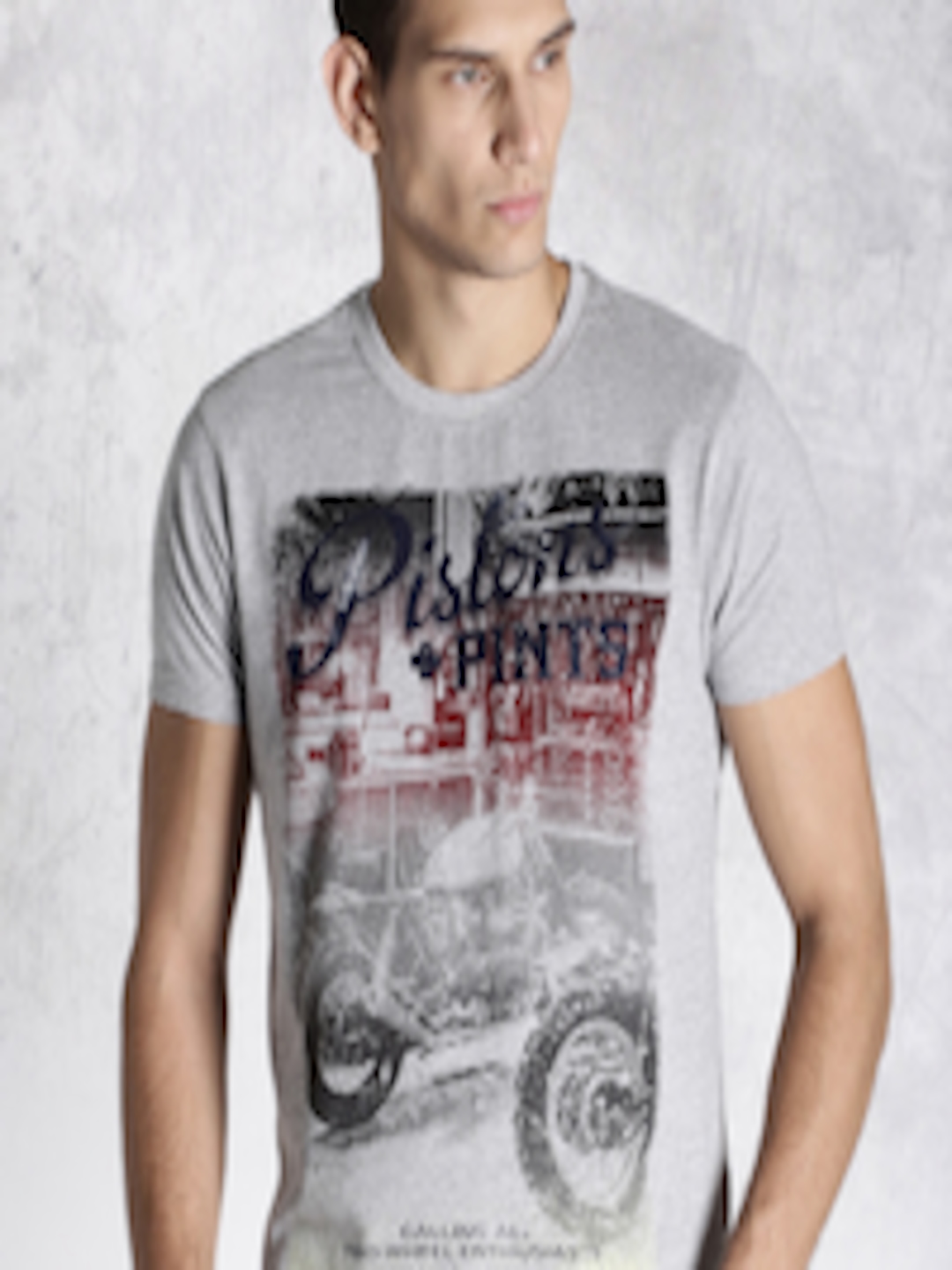 Buy Roadster Grey Melange Printed Pure Cotton T Shirt - Tshirts for Men ...