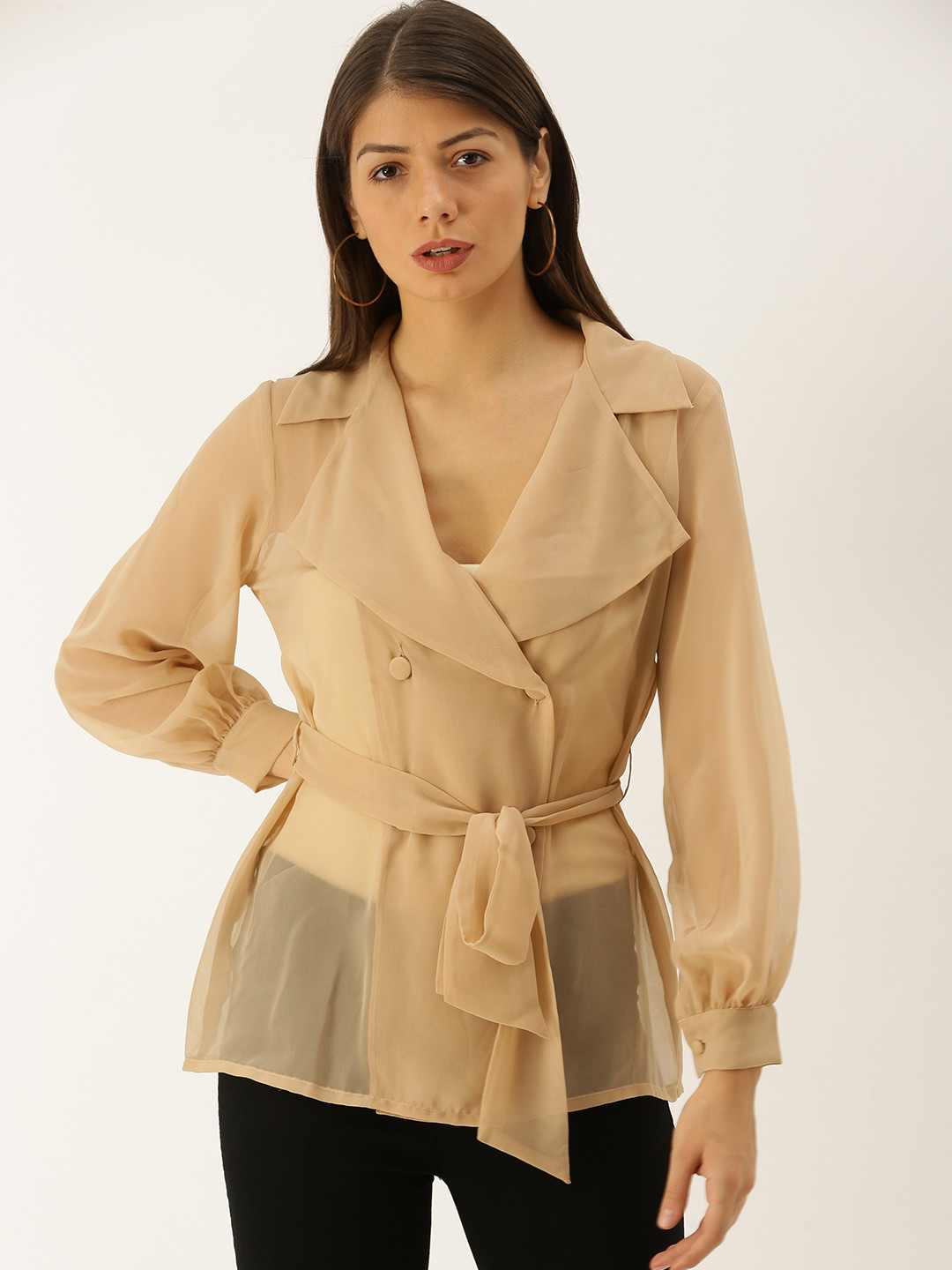 Buy MABISH By Sonal Jain Women Beige Solid Sheer Wrap Top Tops for