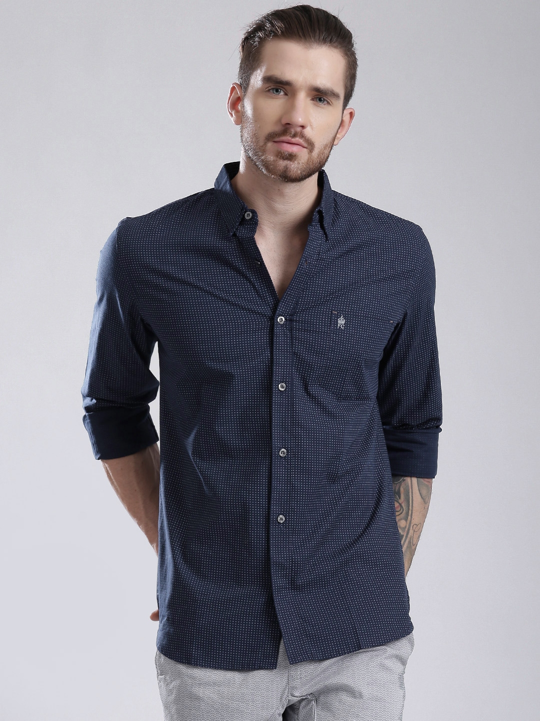 Buy French Connection Navy Dot Print Casual Shirt - Shirts for Men ...