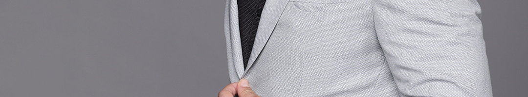 Buy Louis Philippe Men Grey & Blue Self Design Slim Fit Single Breasted Formal Blazer - Blazers ...