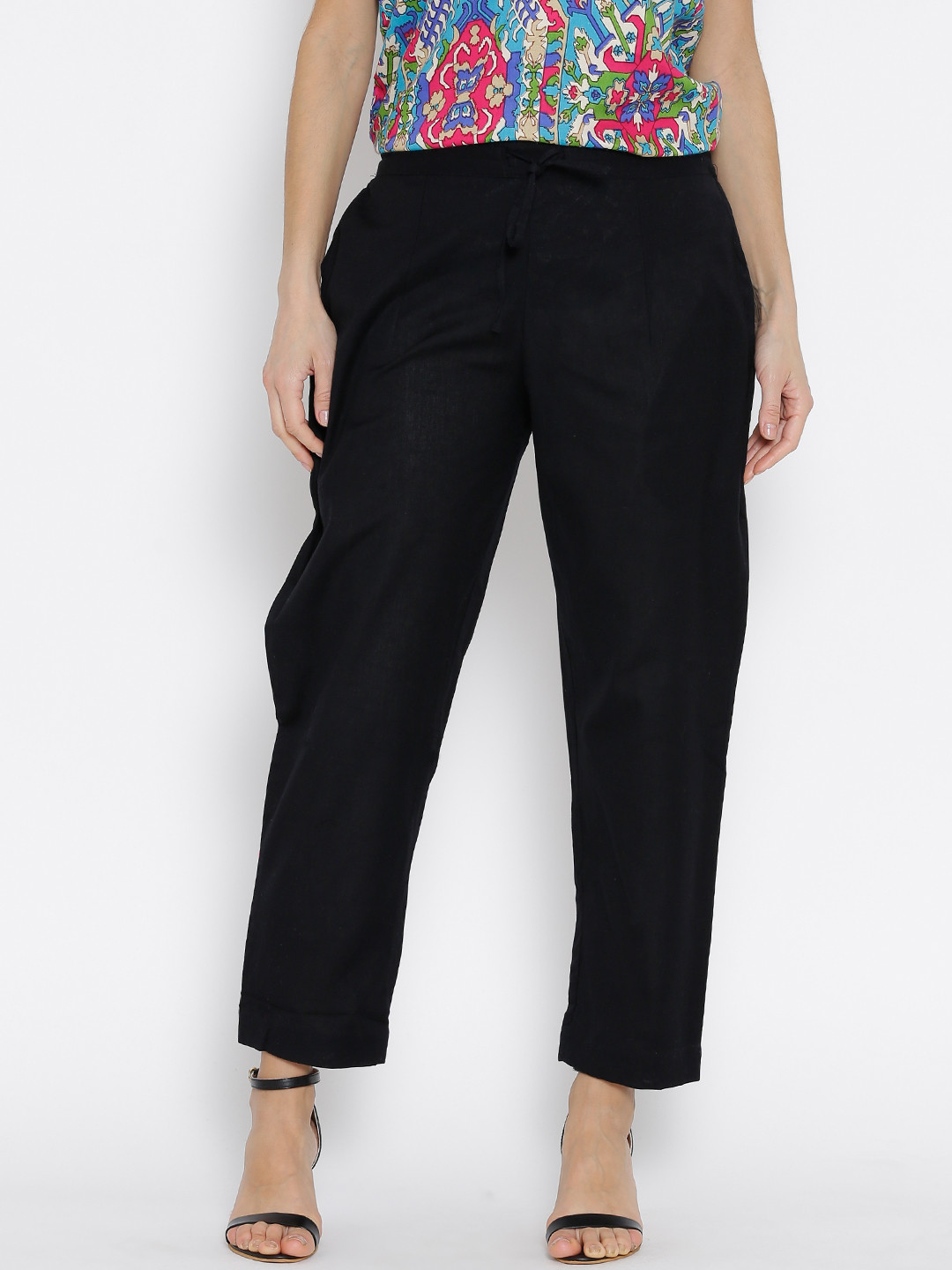 Buy Shree Black Ankle Length Trousers Trousers for Women 1167068 Myntra