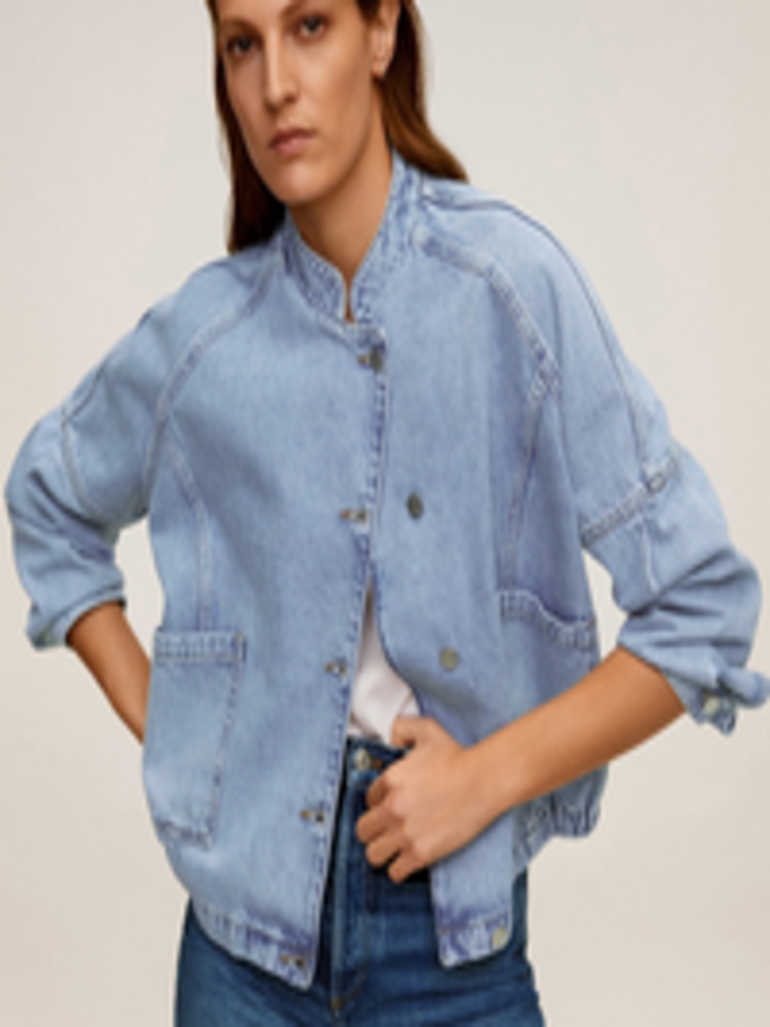 Buy MANGO Women Blue Solid Denim Sustainable Jacket - Jackets for Women ...