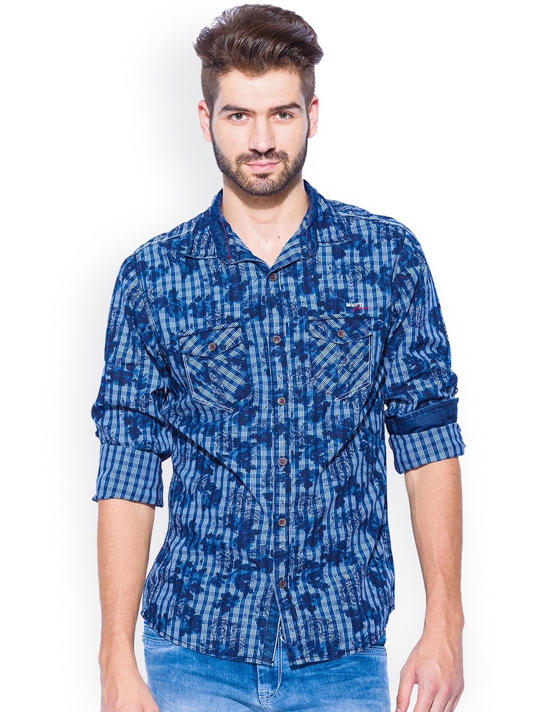 Buy Mufti Blue Checked Slim Fit Casual Shirt - Shirts for Men 1167944 ...