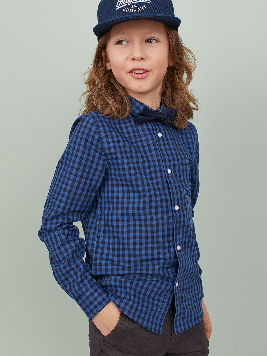 Buy H&M Boys Blue Checked Shirt With A Tie/Bow Tie Shirts for Boys 11679760 Myntra
