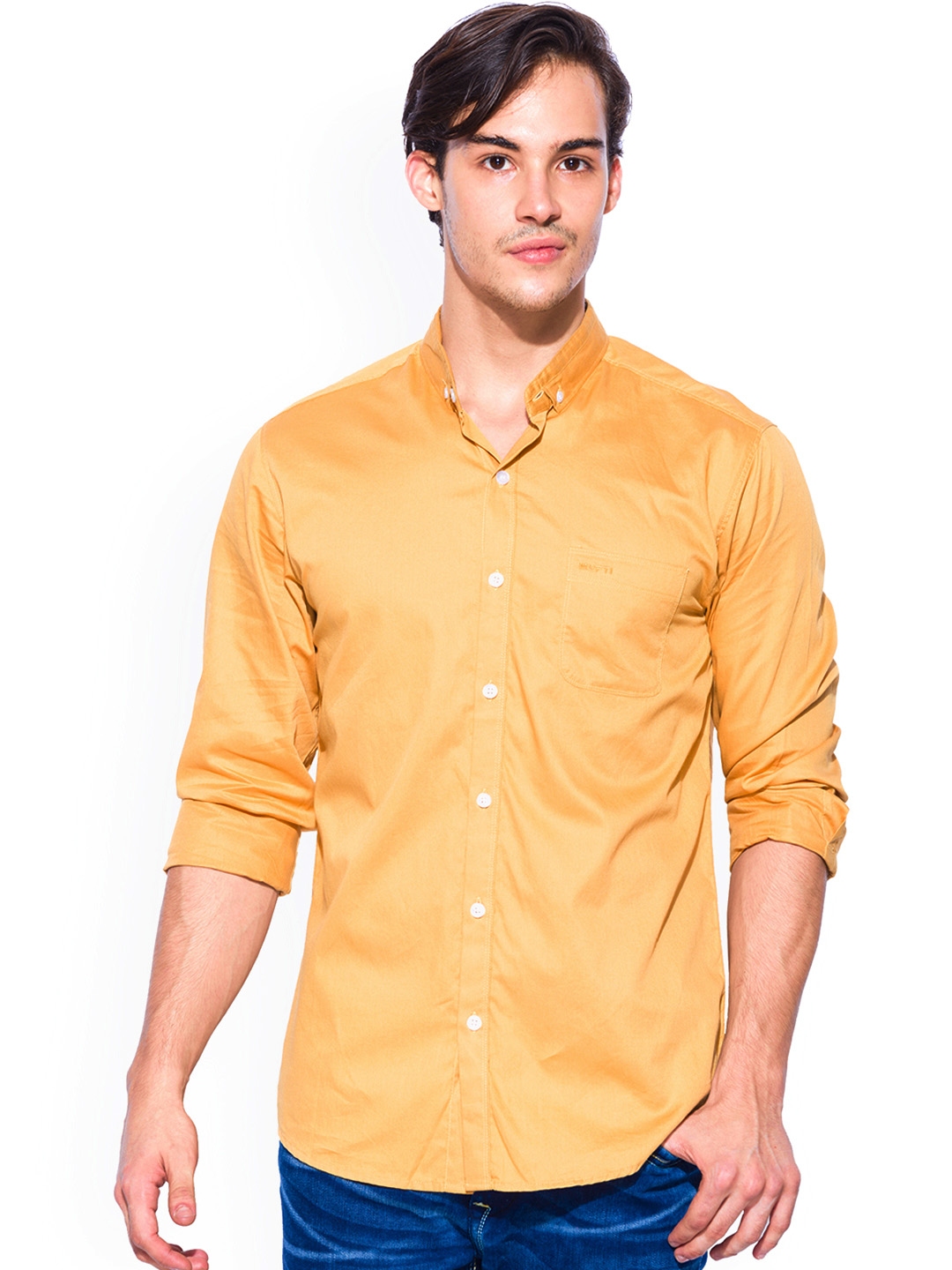 Buy Mufti Mustard Mustard Yellow Slim Fit Casual Shirt - Shirts for Men ...