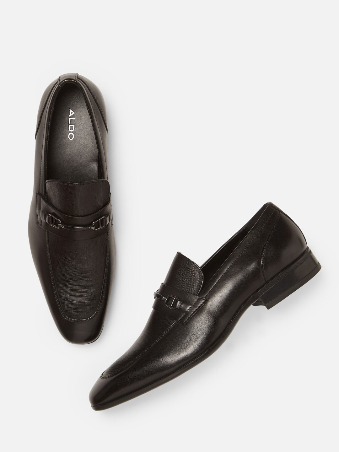 Buy ALDO Men Black Solid Leather Formal Loafers Formal Shoes for Men