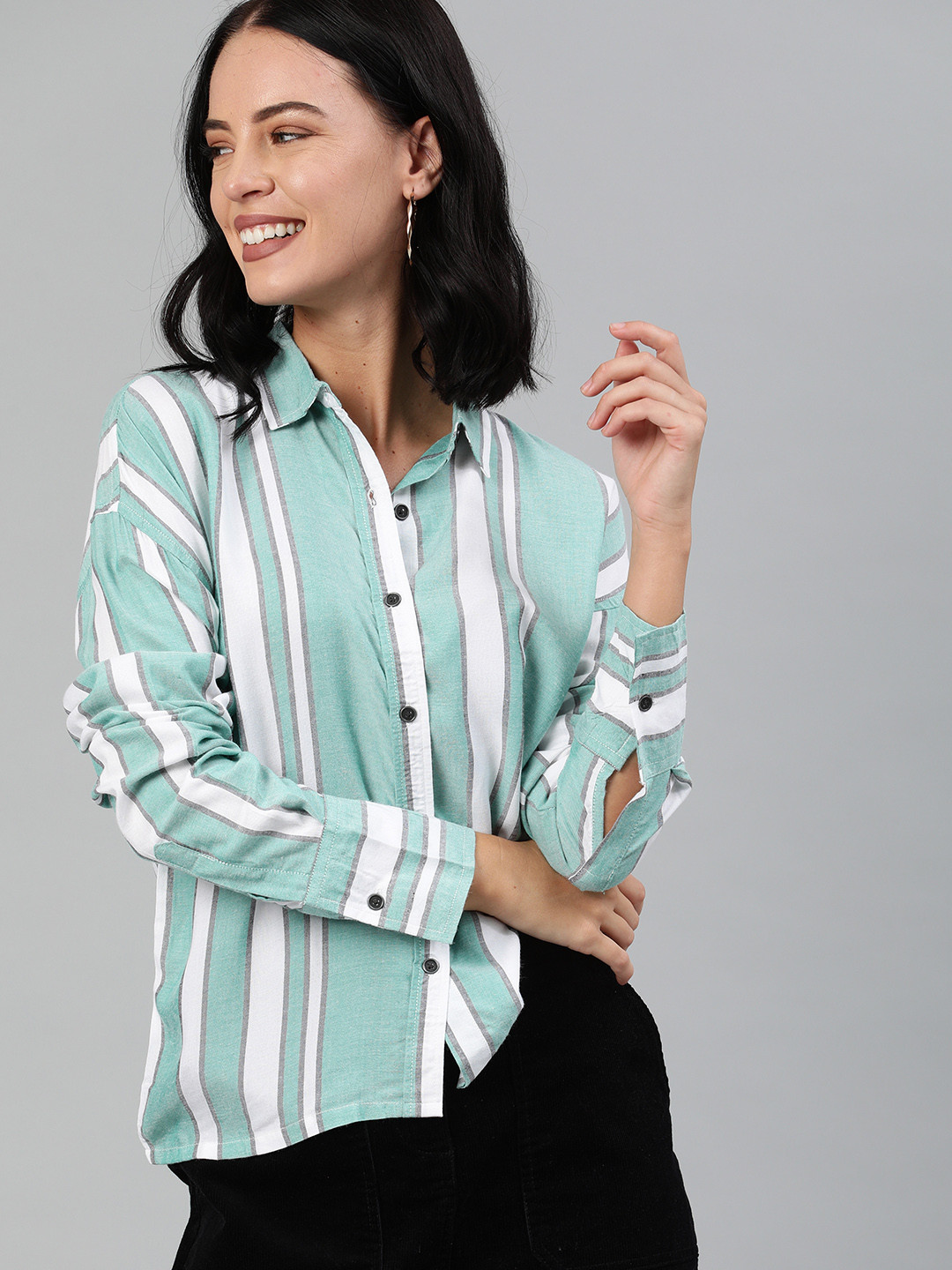 green and white striped shirt womens