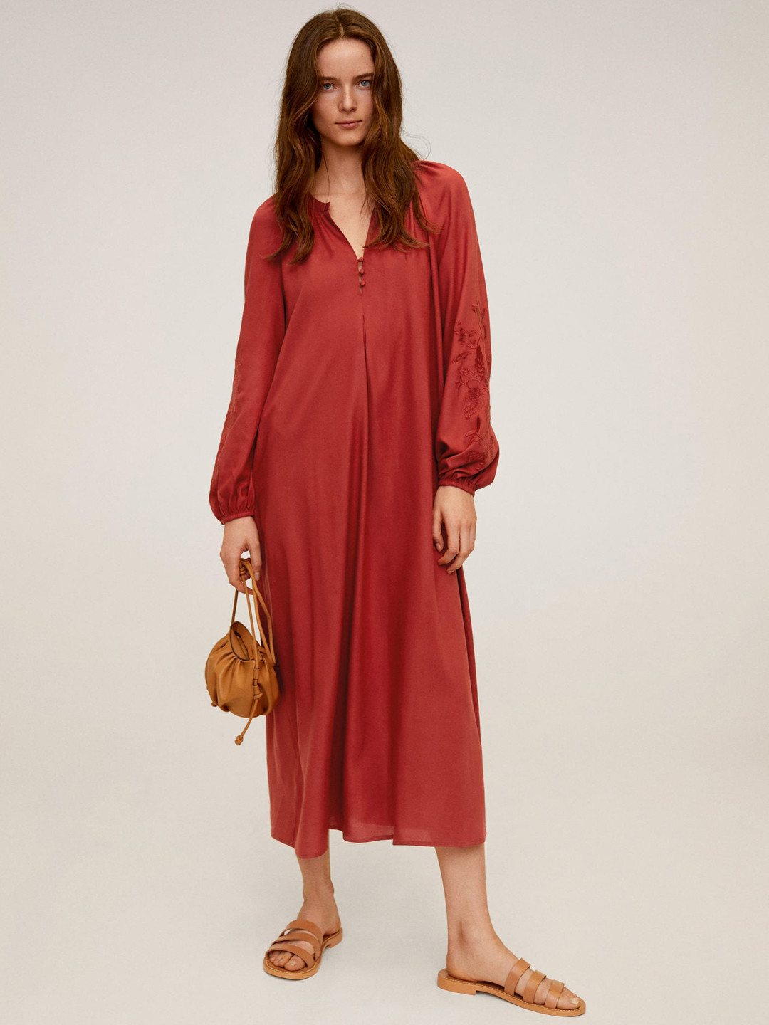 Buy MANGO Women Rust Orange Embroidered Sleeved A Line Dress Dresses for Women 11706112 Myntra