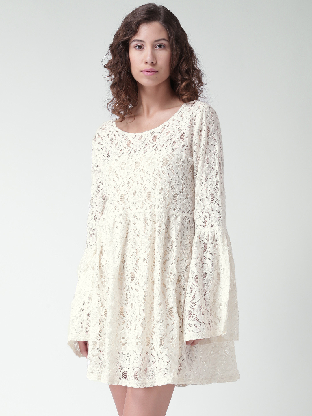 Buy FOREVER 21 Cream Coloured Lace Fit & Flare Dress Dresses for