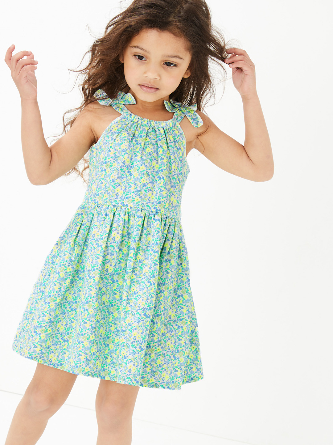 Buy Marks & Spencer Girls Green Printed A Line Dress Dresses for