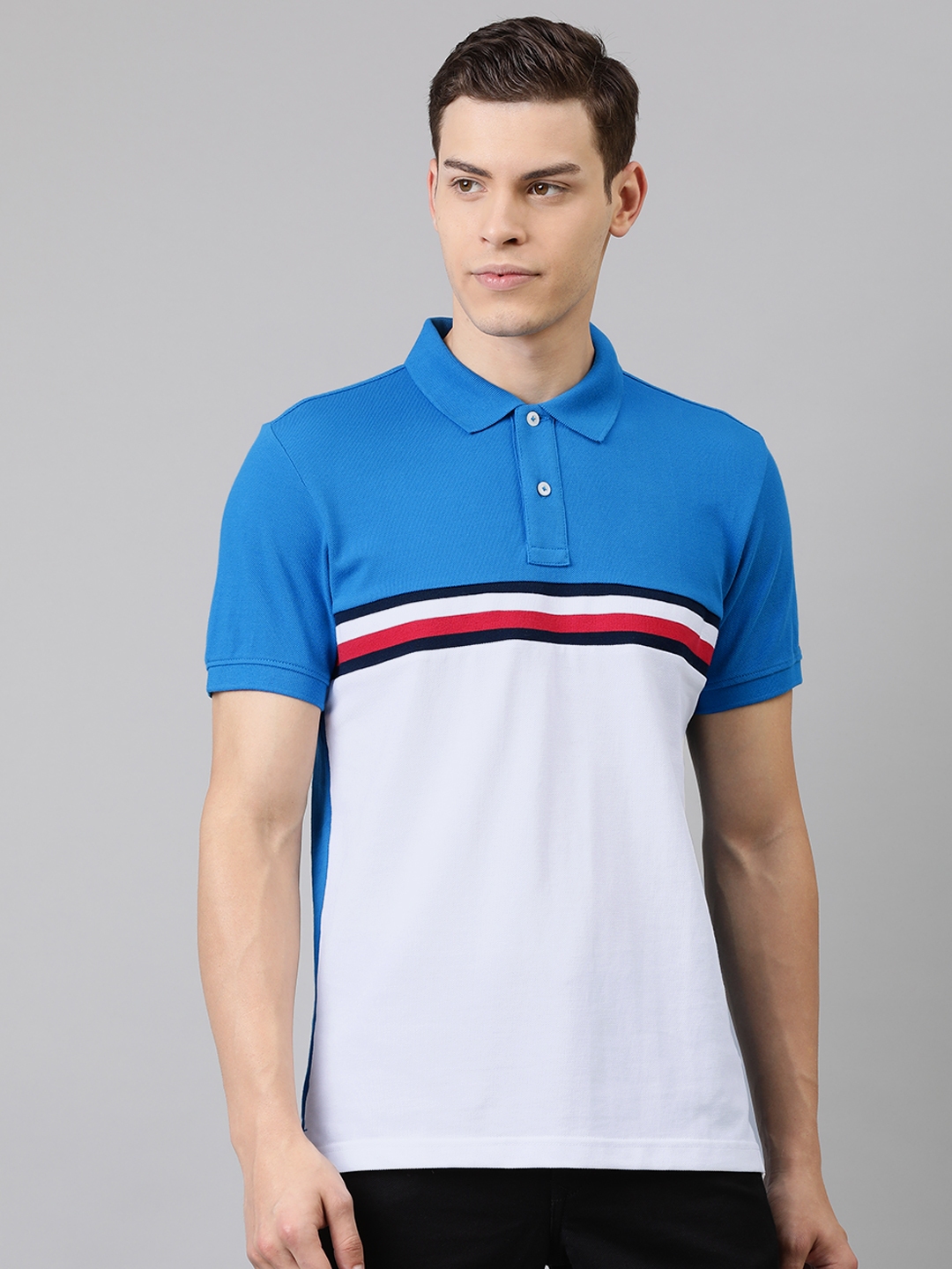 Buy Tommy Hilfiger Men Blue Colourblocked Slim Fit Polo Collar Pure