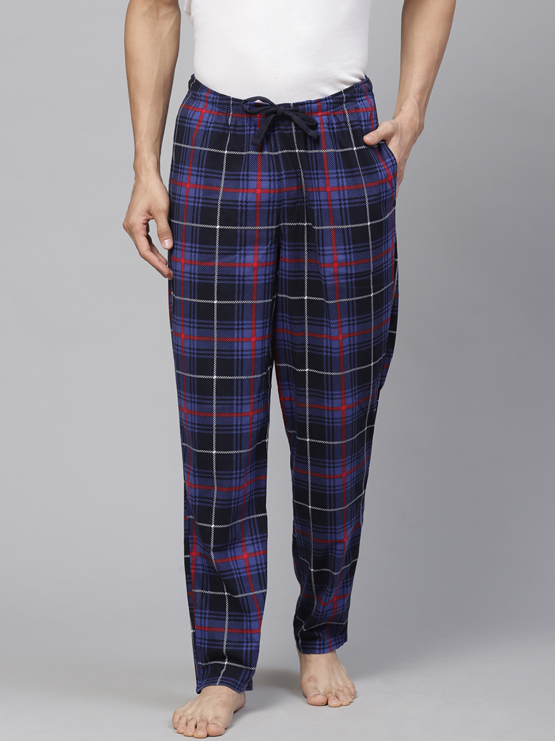 Buy Marks & Spencer Men Blue & Red Checked Lounge Pants Lounge Pants