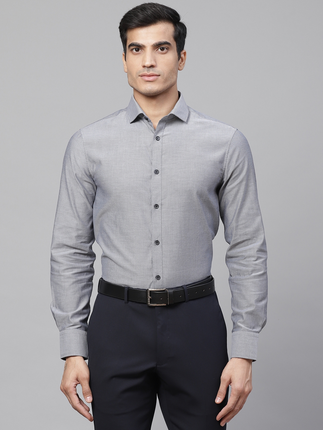 Buy Marks & Spencer Men Grey Regular Fit Self Design Formal Shirt ...