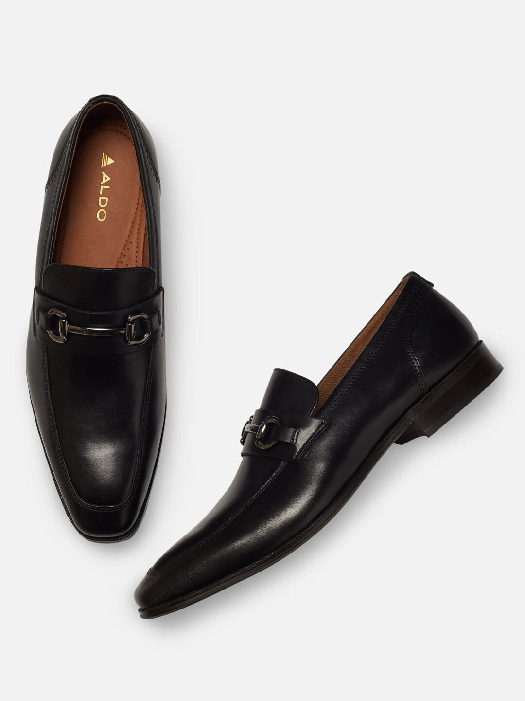 Buy ALDO Men Black Solid Leather Formal Loafers Formal Shoes for Men