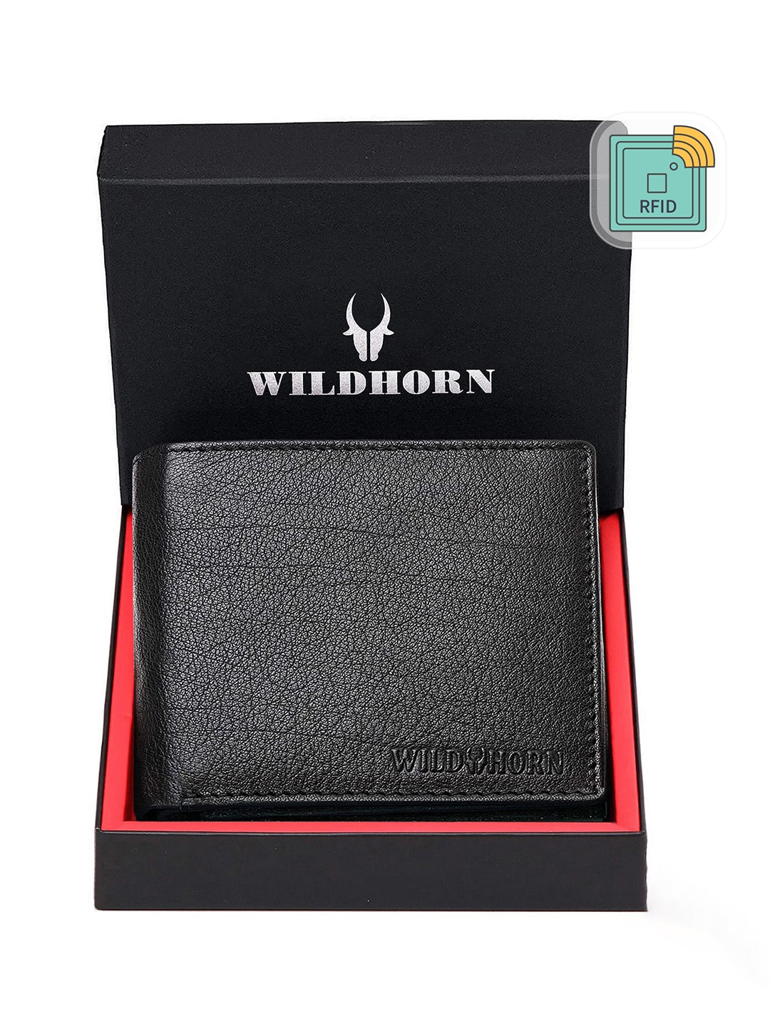 Buy WildHorn Men Black Solid RFID Protected Genuine Leather Two Fold ...