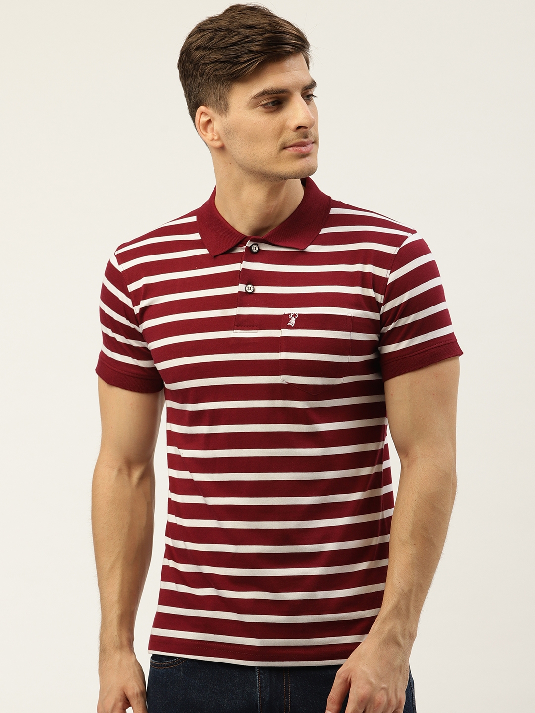 Buy PORTBLAIR Men Maroon & White Striped Polo Collar T Shirt - Tshirts ...