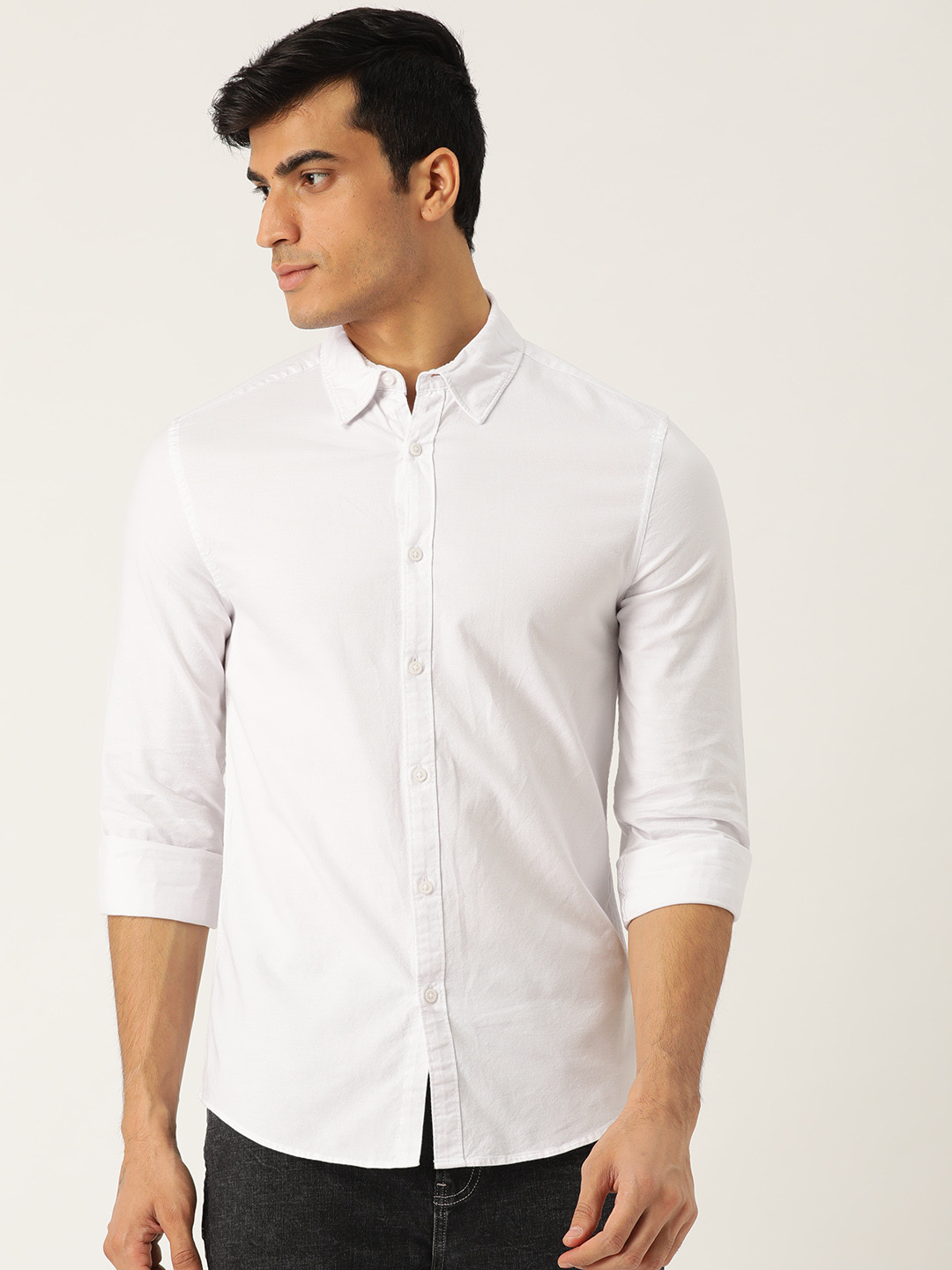 Buy Marks & Spencer Men White Slim Fit Solid Knitted Casual Shirt