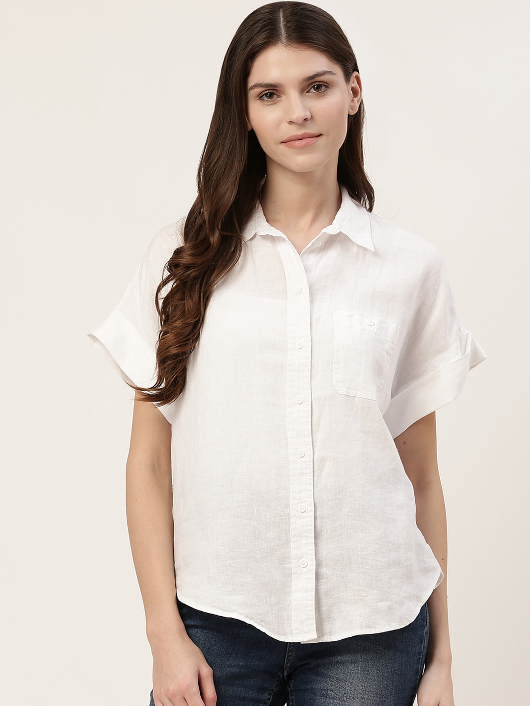 Buy Marks & Spencer Women Linen White Regular Fit Solid Casual Shirt