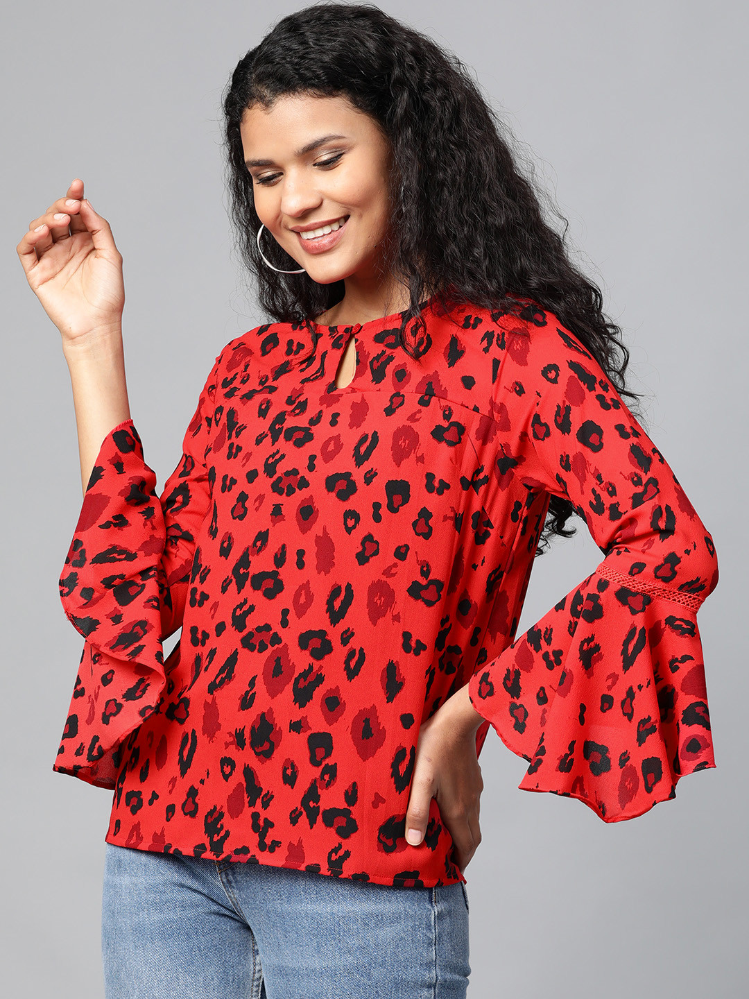 Buy HERE&NOW Women Red & Black Printed Top Tops for Women 11731820