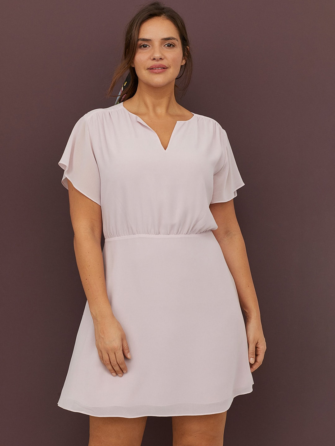 Buy H&M Plus Women Pink Solid Chiffon Sustainable Dress Dresses for