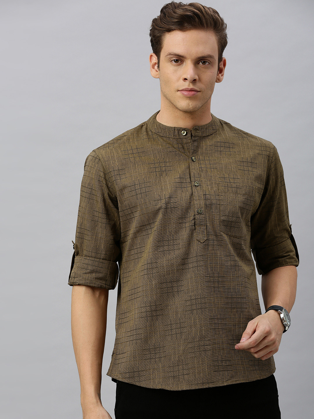 Buy Anouk Men Brown Checked Short Kurta Kurtas for Men 11735496 Myntra