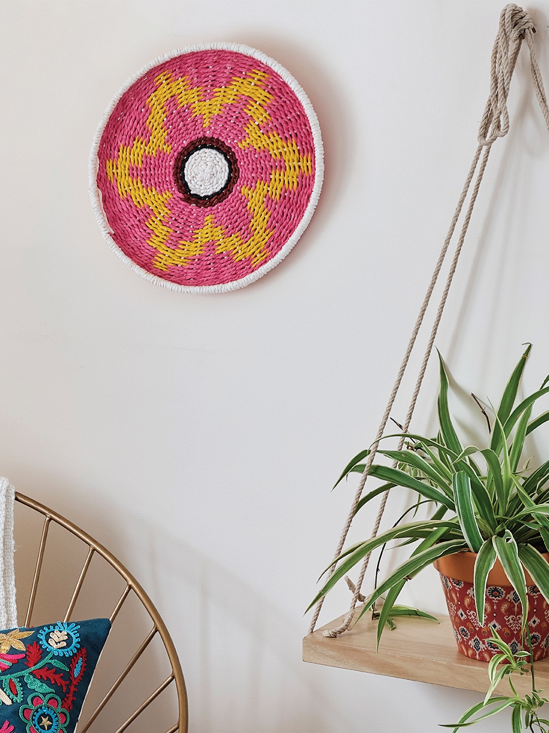 Buy Chumbak Pink & Yellow Circular Cosmic Bloom Wall Plate Wall Decor