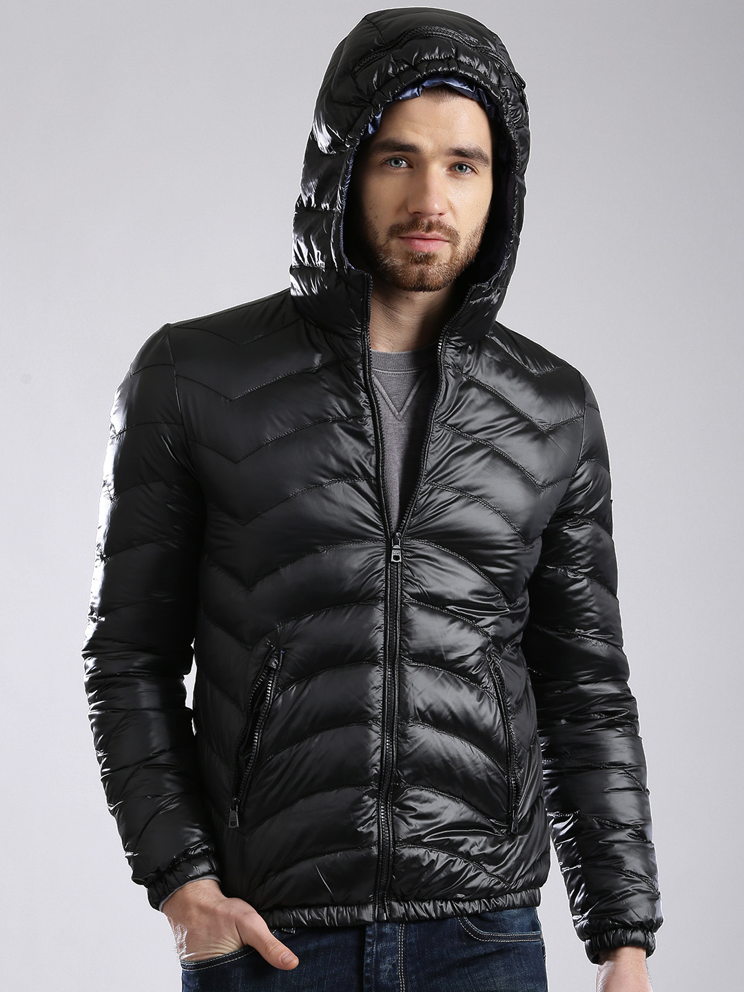 Buy GAS Black Slim Fit Hooded Jacket Jackets for Men 1174014 Myntra