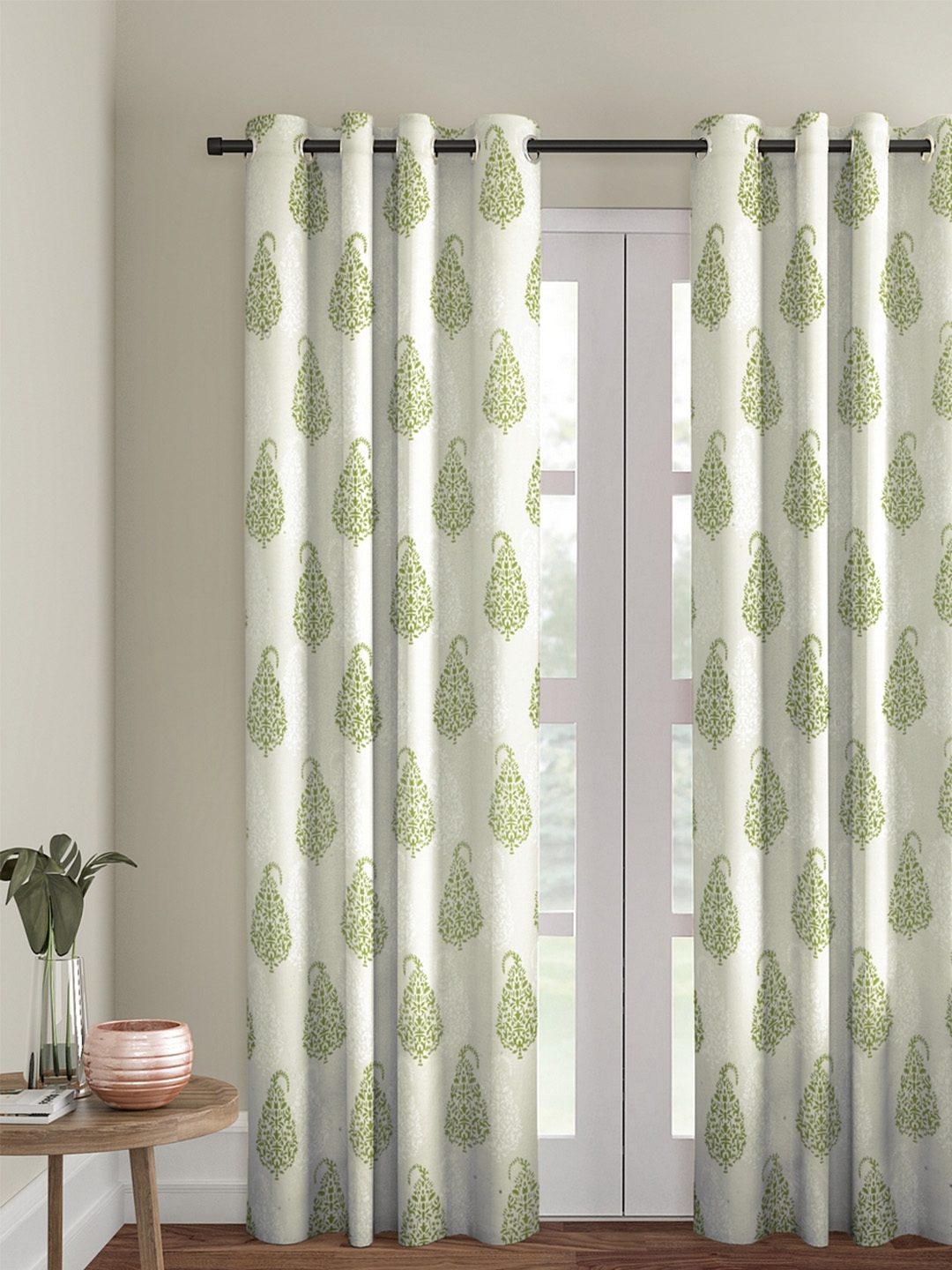 Buy Soumya Green And Off White Single Sheer Long Door Curtain Curtains