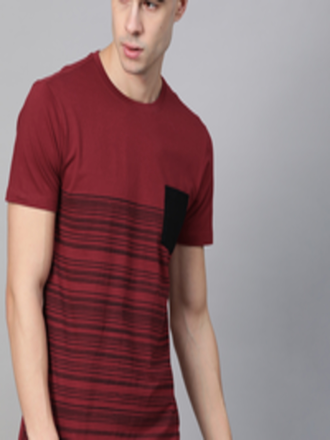 Buy Metronaut Men Maroon & Black Striped Round Neck T Shirt - Tshirts ...