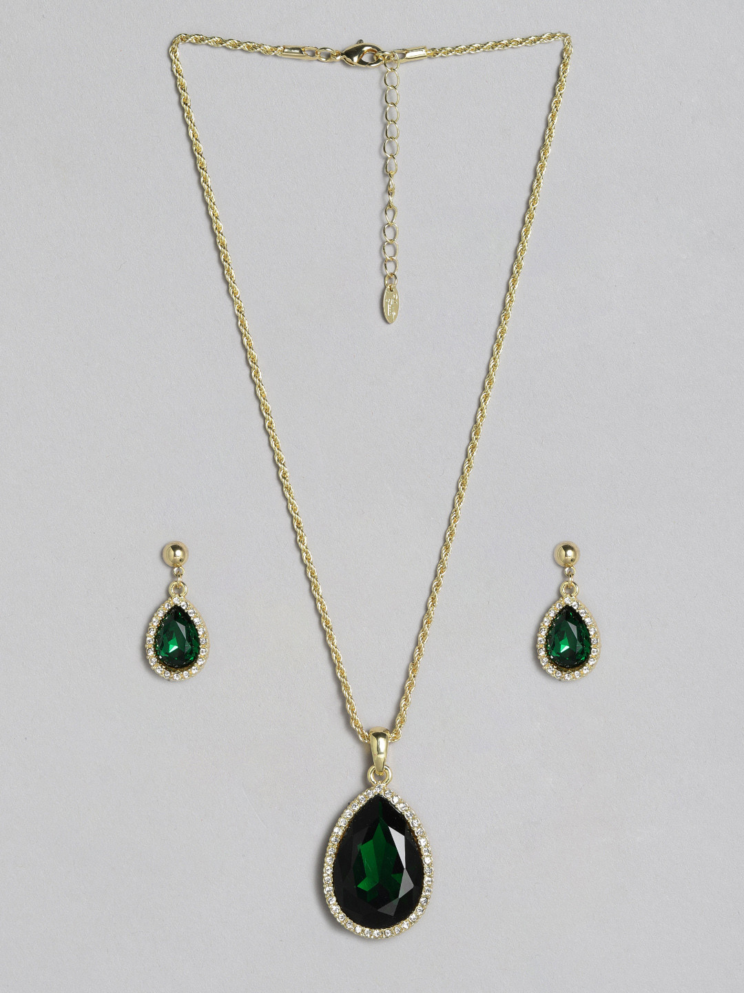 Buy Justpeachy Green Gold Plated Studded Jewellery Set Jewellery Set