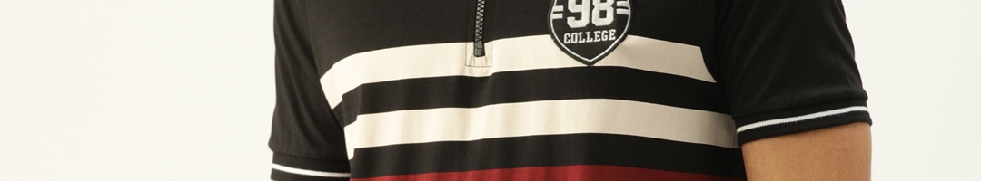 Buy Moda Rapido Men Black Maroon Striped Polo Collar Pure Cotton T ...