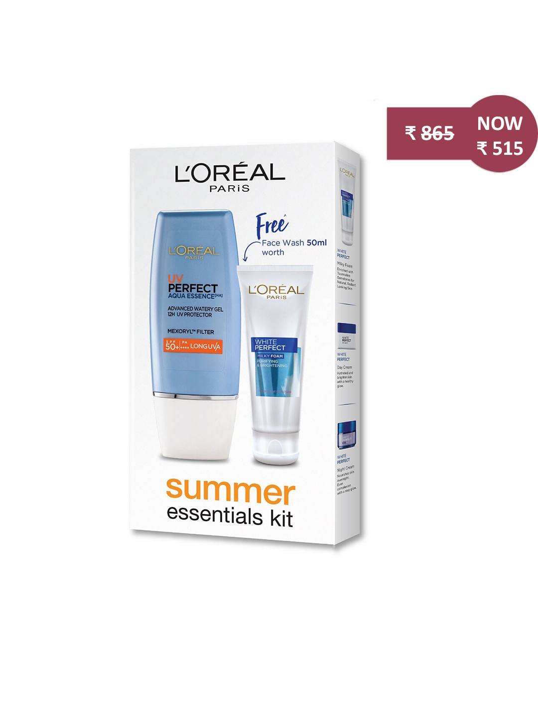 Buy LOreal Paris Unisex Set Of UV Perfect SPF 50 Sunscreen & White Perfect Face Wash - Sunscreen 