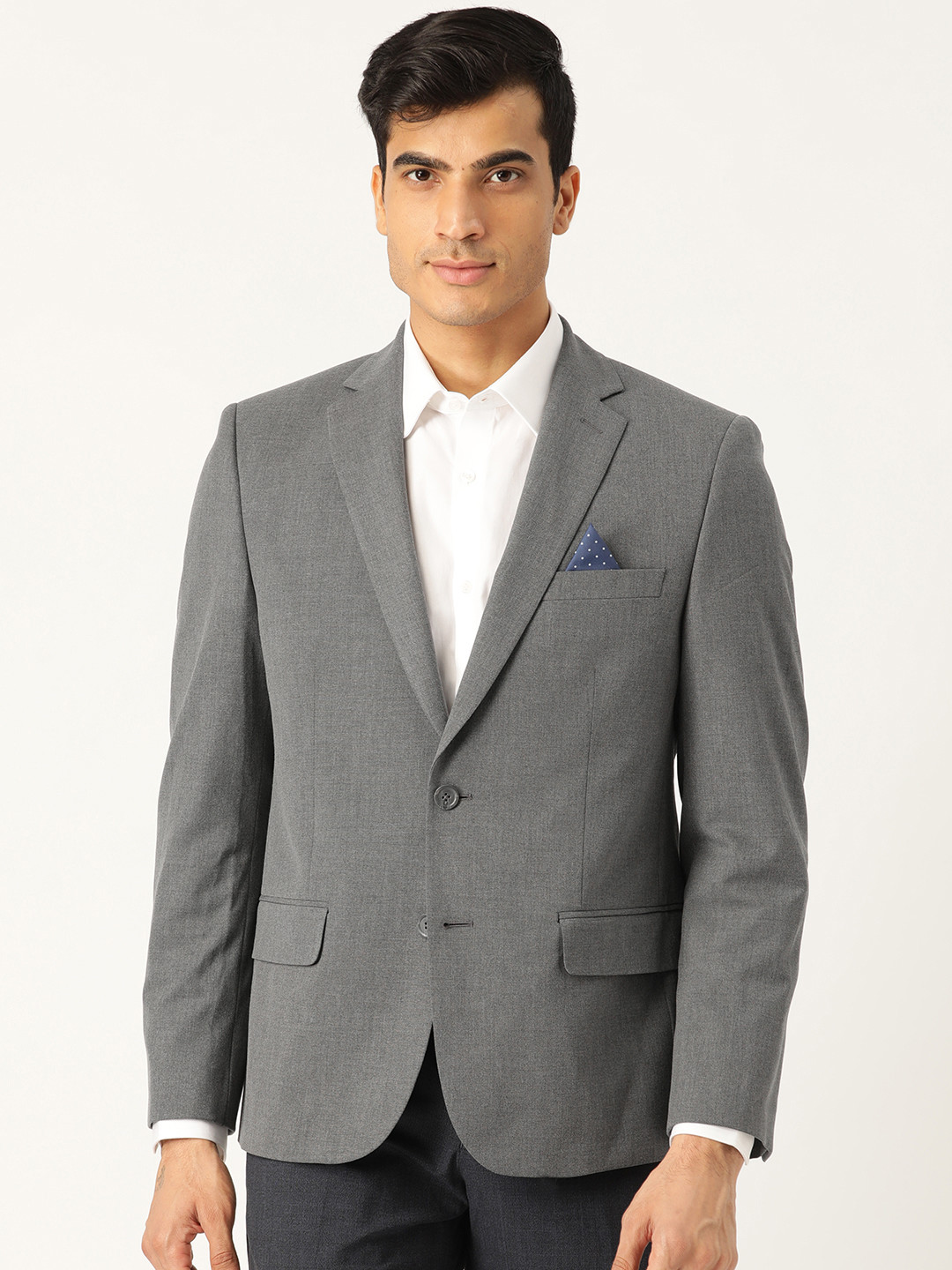 Buy Marks & Spencer Men Grey Slim Fit Solid Single Breasted Formal