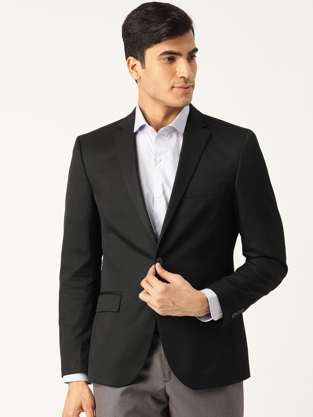 Buy Marks & Spencer Men Black Slim Fit Solid Single Breasted Formal