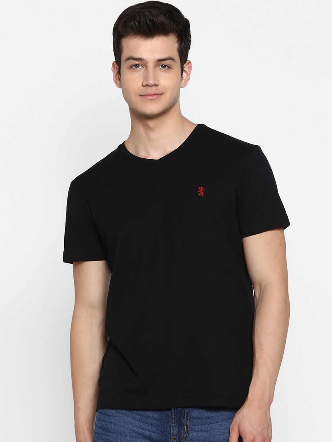 Buy Red Tape Men Black Solid Round Neck Pure Cotton T Shirt - Tshirts ...