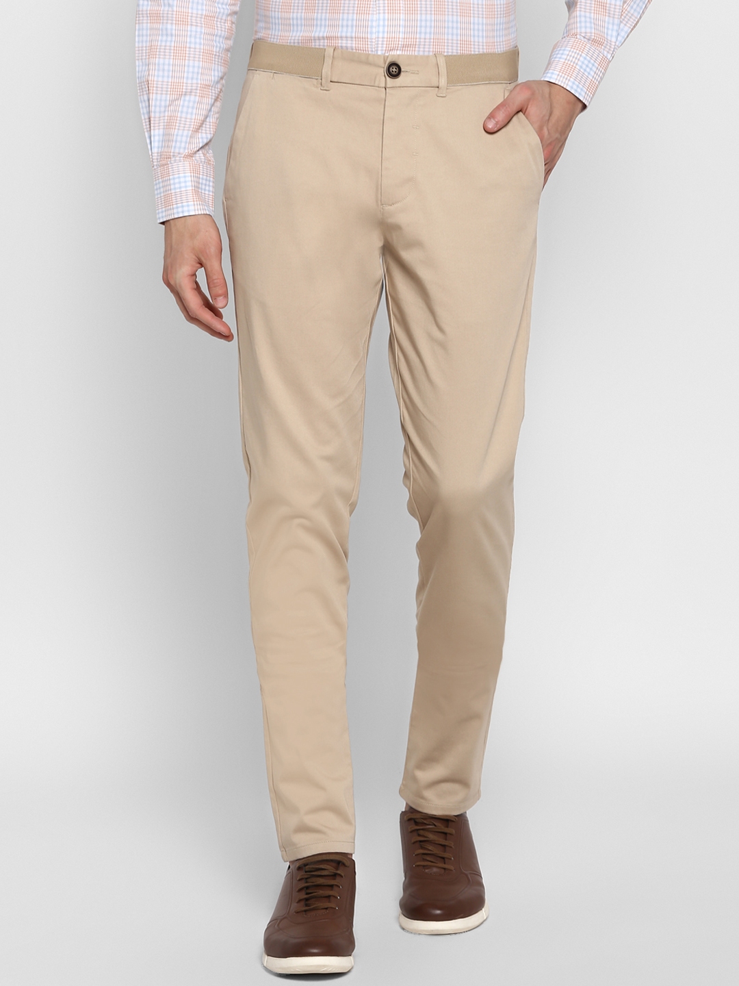 Buy Red Tape Men Beige Tapered Fit Solid Regular Trousers - Trousers ...