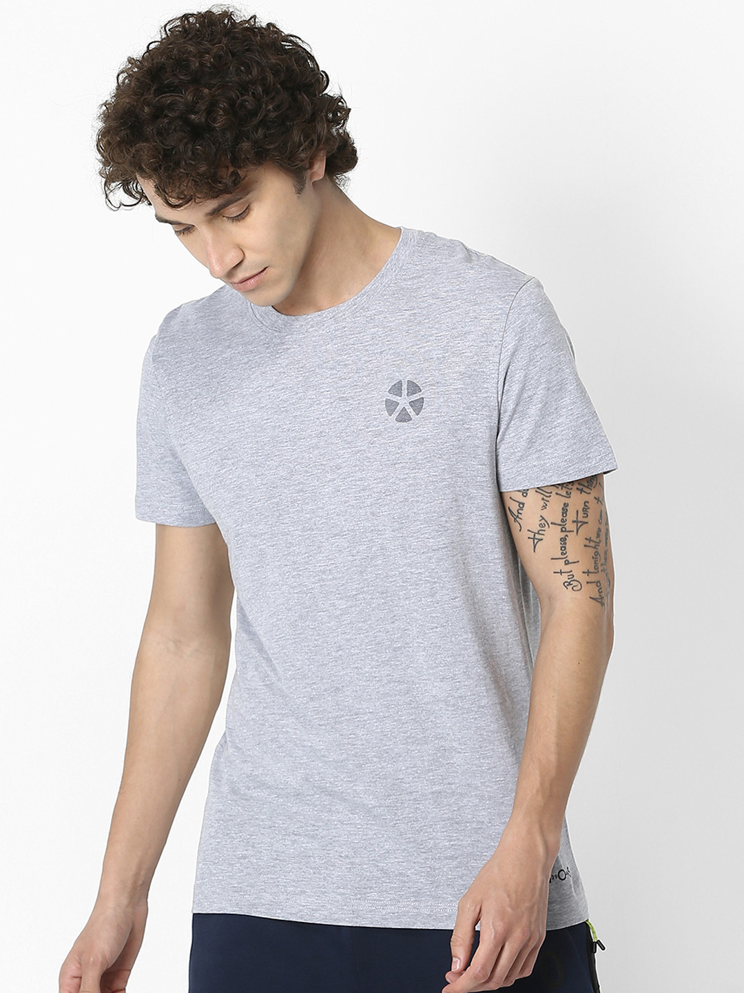 Men's Embellished Typography Grey Printed Round Neck Regular Fit T-Shirt