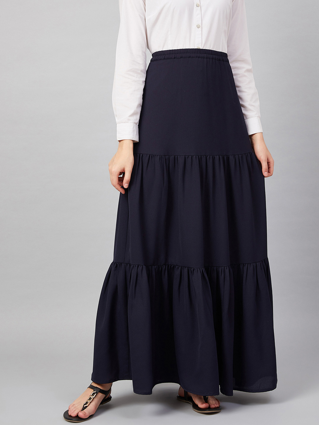 Buy Femella Women Navy Blue Solid Tiered Maxi Skirt Skirts for Women