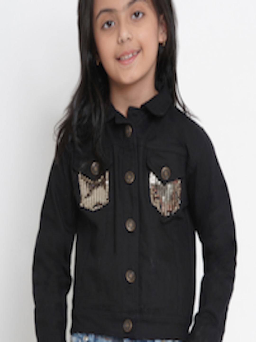 Buy Bitiya By Bhama Girls Black Solid Denim Jacket - Jackets for Girls ...