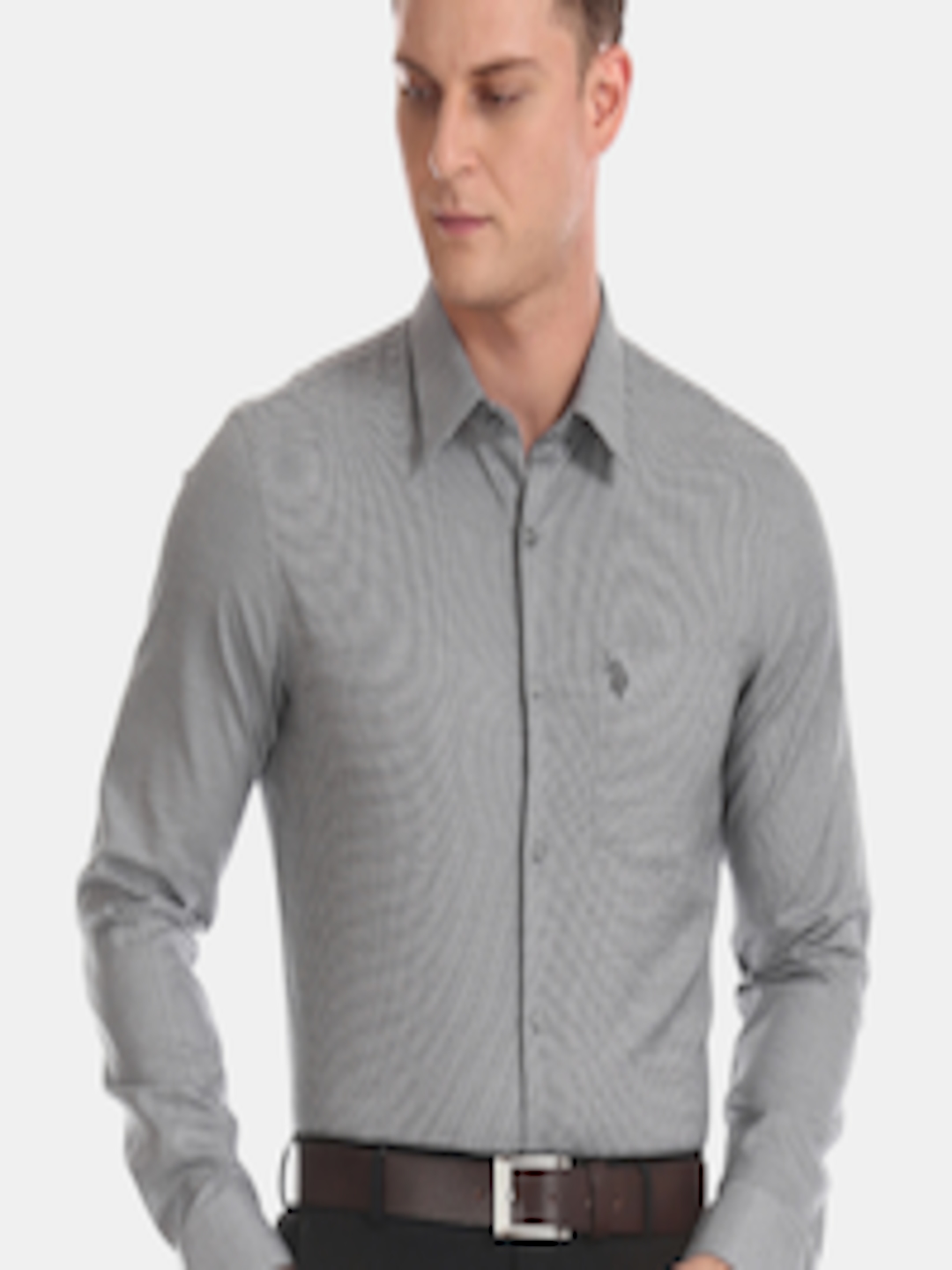 Buy U.S. Polo Assn. Men Grey Regular Fit Checked Formal Shirt - Shirts ...