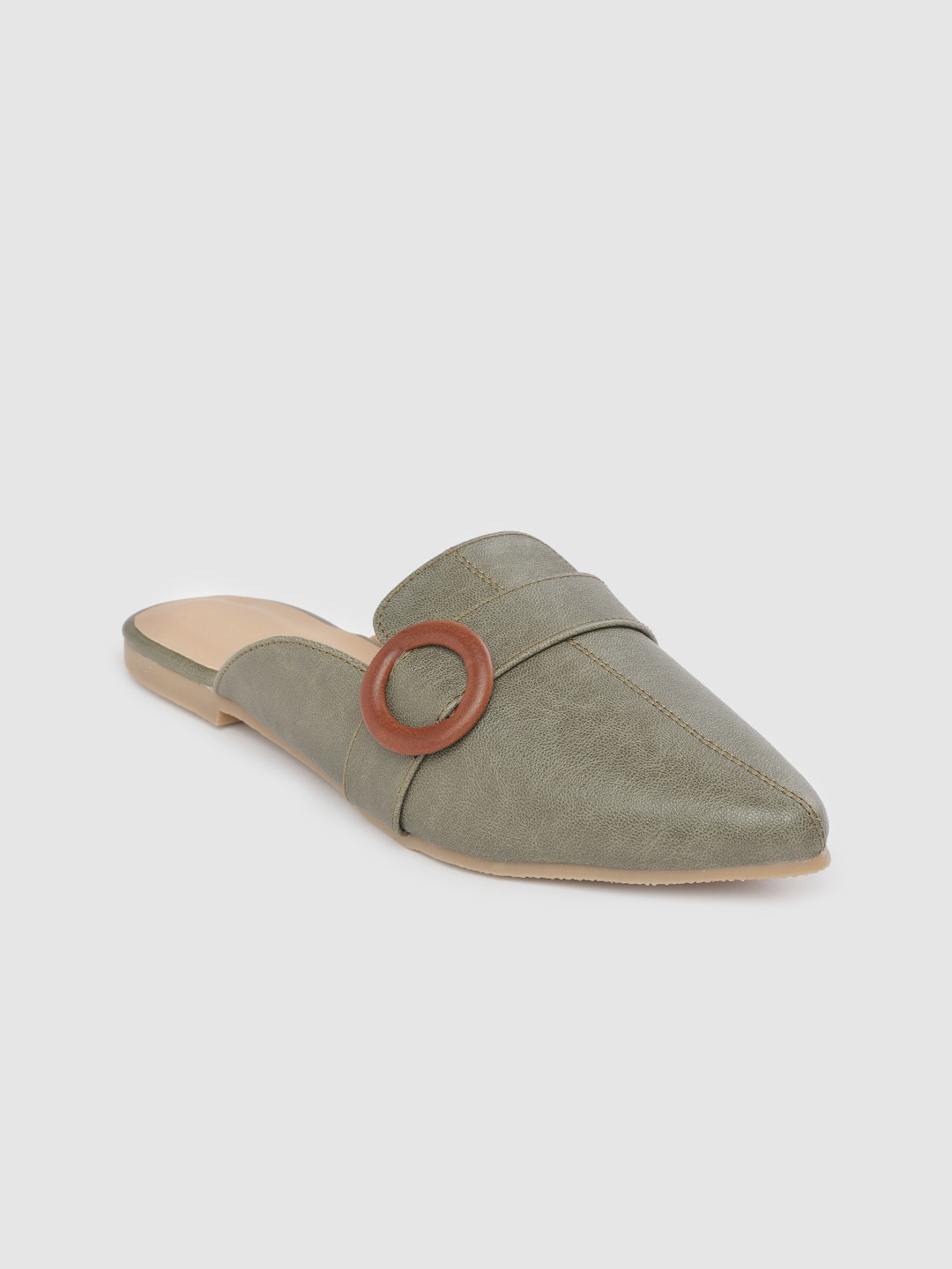Buy Her By Invictus Women Olive Green Solid Mules Flats for Women
