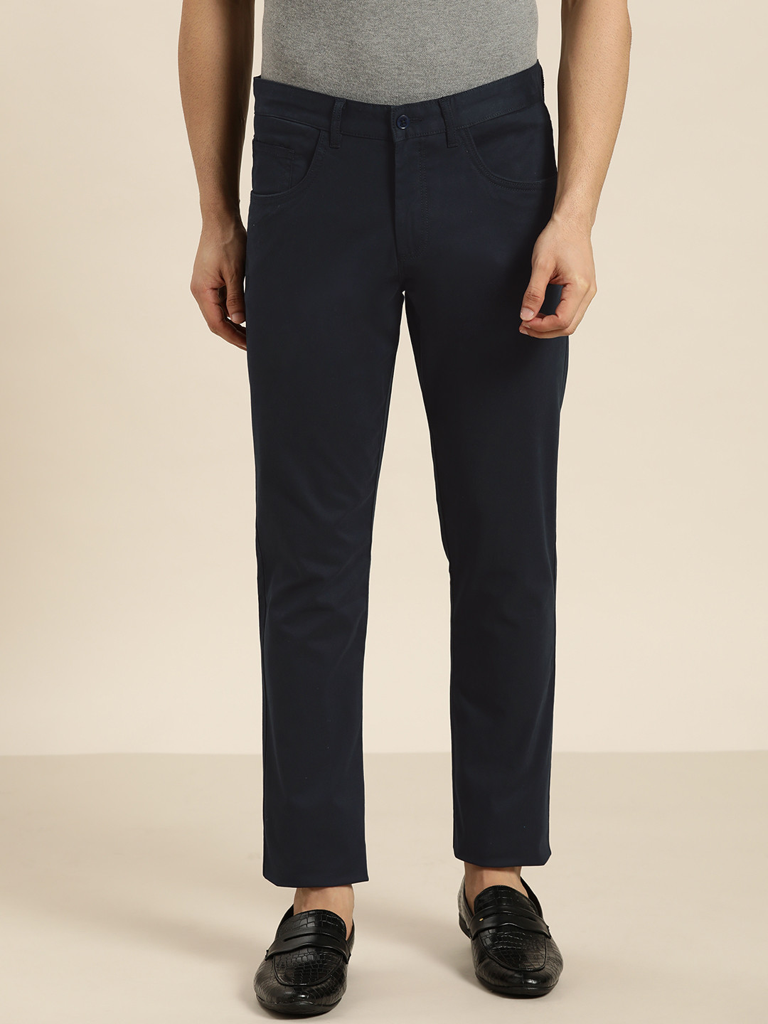 Buy INVICTUS Men Navy Blue Slim Fit Solid Regular Chinos - Trousers for ...
