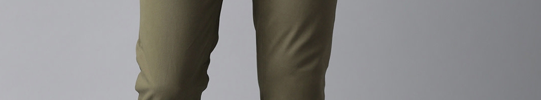 Buy Hubberholme Men Olive Green Slim Fit Solid Regular Trousers ...