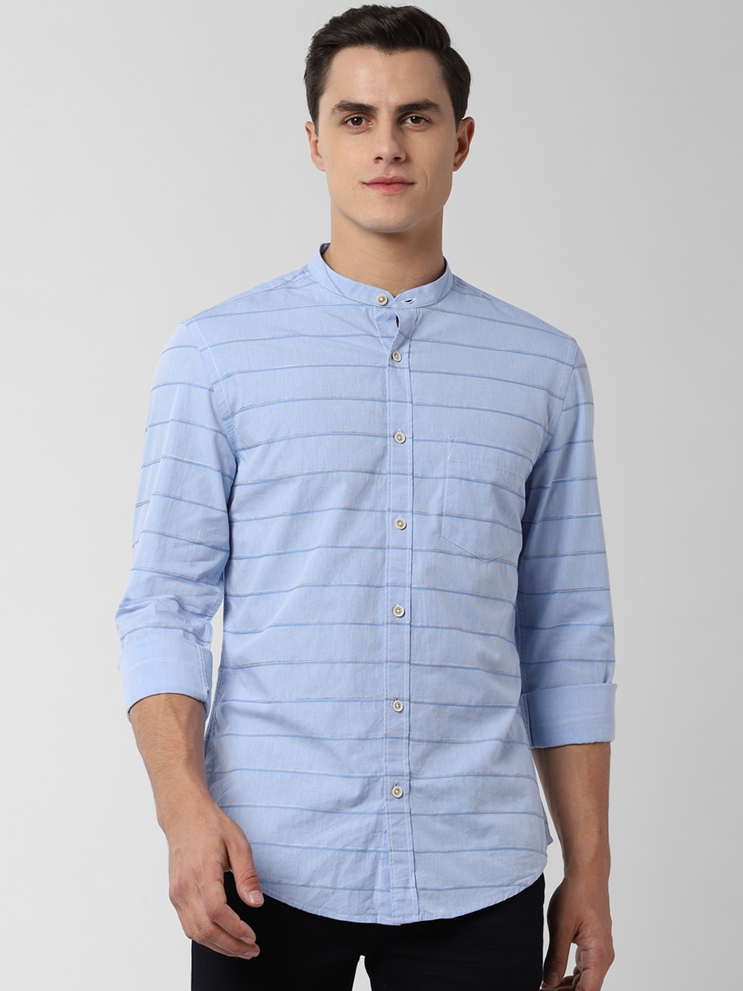 peter england men solid casual blue shirt