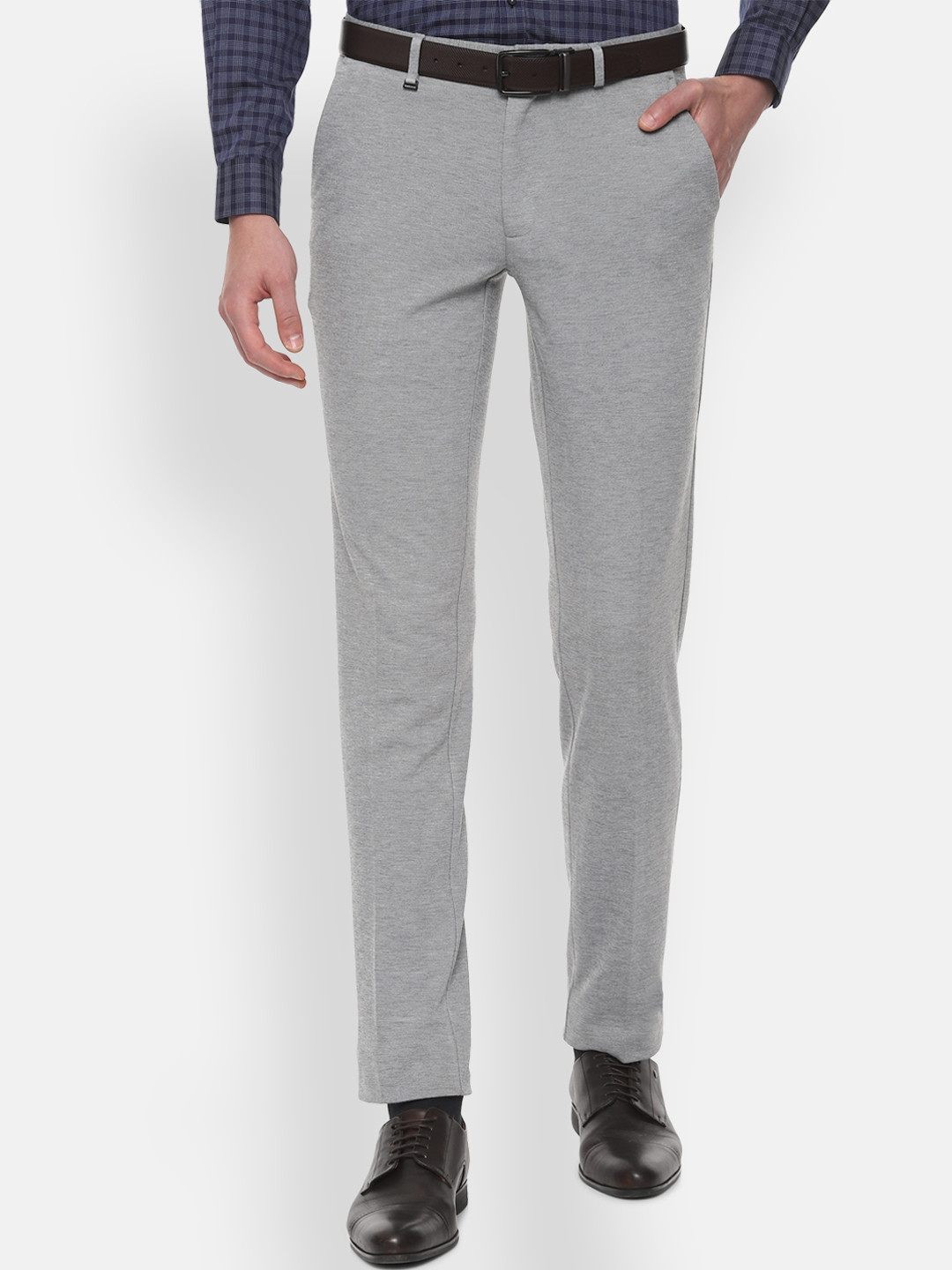 Buy Van Heusen Men Grey Slim Fit Solid Formal Trousers - Trousers for ...