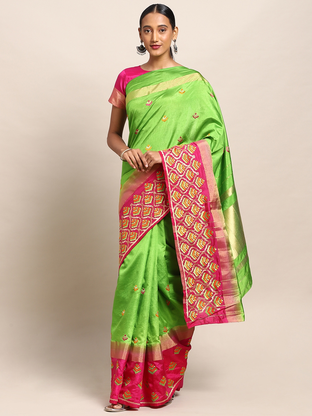 Buy Mitera Green Art Silk Embroidered Kanjeevaram Saree - Sarees for ...
