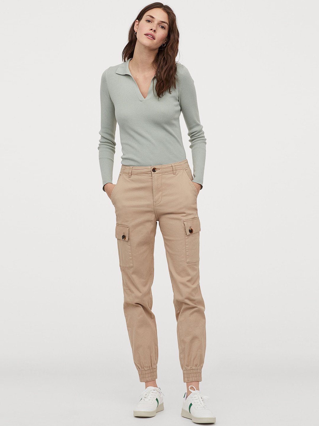 Buy H&M Women Beige Cotton Cargo Trousers Trousers for Women 11773236